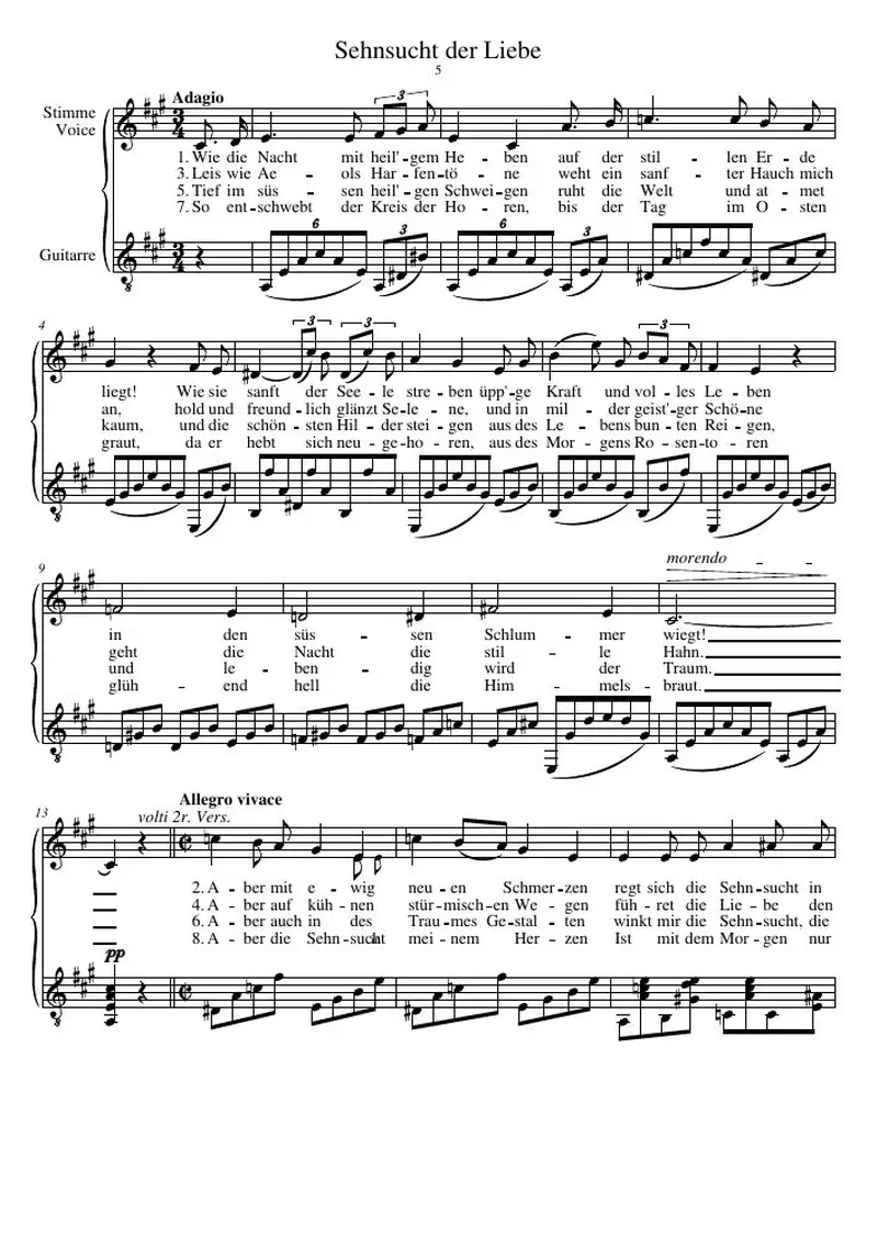 Первая страница нот «Sehnsucht der Liebe»
